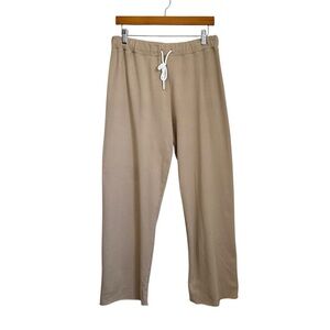 Leallo Womens French Terry Drawstring Sweatpants Sz Large Beige Drawstring